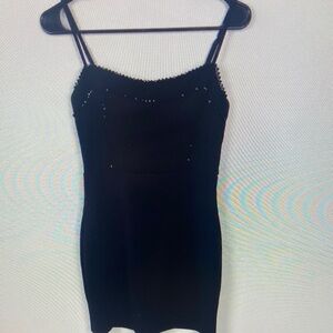 Lulu's Prettiest Presence Black Beaded Sleeveless Bodycon Mini Dress Black Small